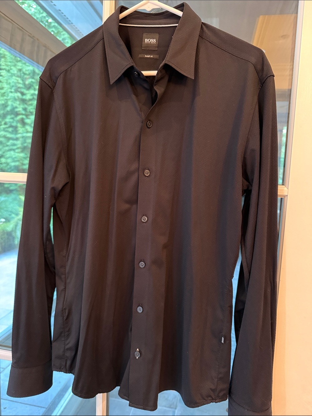 BOSS Men's Black Long-Sleeve Dress Shirt with Point Collar